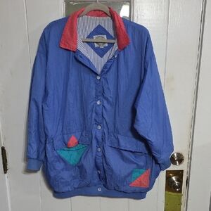 VTG Current Seen Women's Nylon Jacket Coat Windbreaker Buttons Pockets 18W‎ EUC